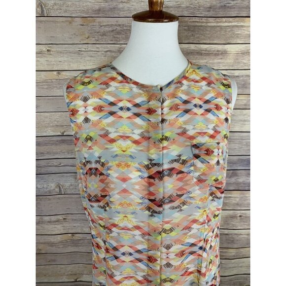 Cabi Womens Medium 760 Avery Tunic Kaleidoscope Top Sheer Geometric Blouse - Picture 2 of 11